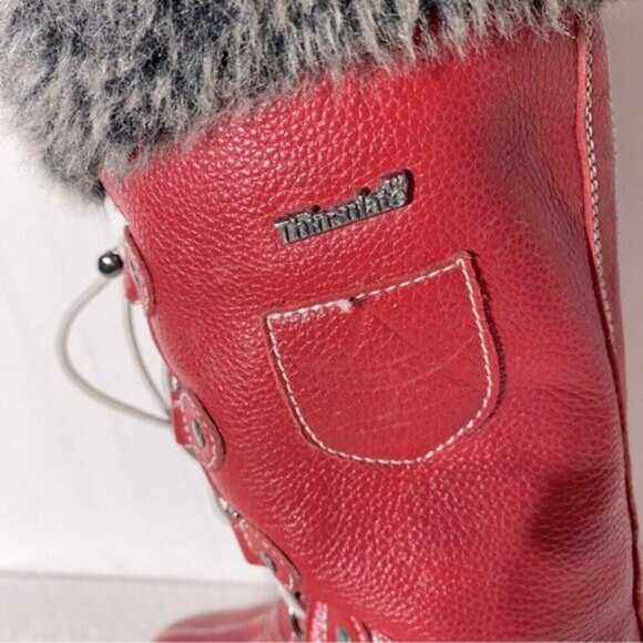 Vintage Atelier Noir Thinsulate Red Leather Lace Up Round Toe Winter Boots 8 - Picture 8 of 13